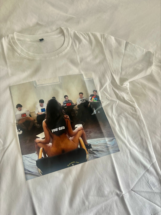 TechBro Spread Legs Data Security Funny White T-shirt M